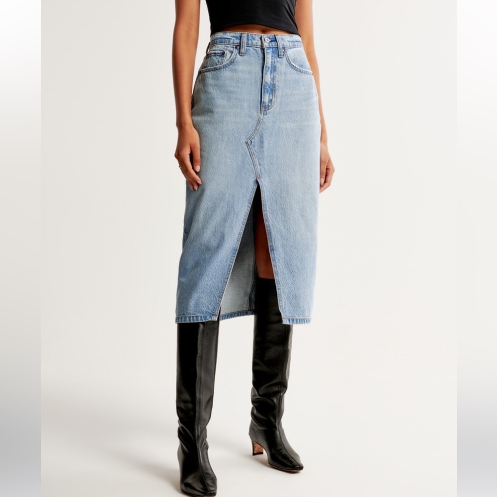 NWT Abercrombie & Fitch Light Blue Denim Midi Skirt - Picture 2 of 7